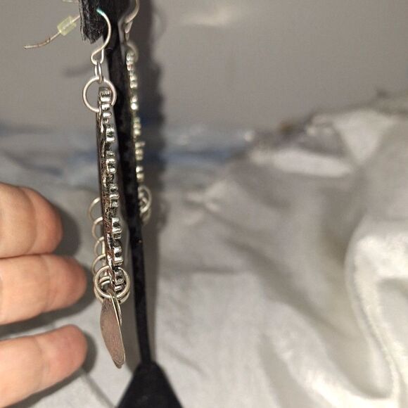 Women's Earrings Large Dangle Drop Discs Blue Beaded Native American Boho Hippie - Picture 7 of 7